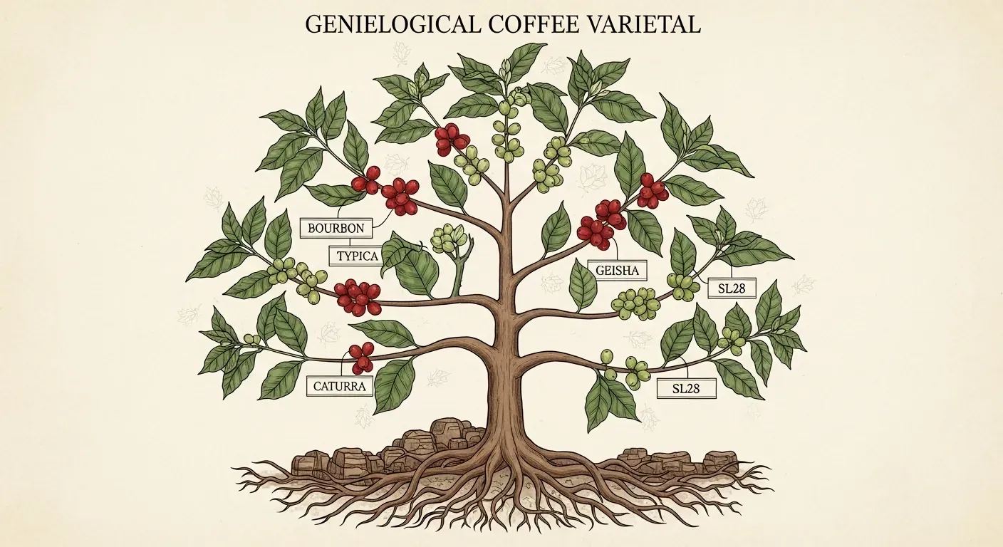 Árbol de variedades Bourbon, Typica y Geisha.