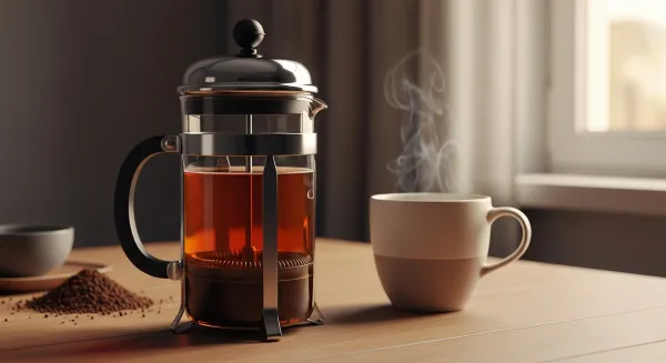 Café con cuerpo servido en una taza de vidrio.